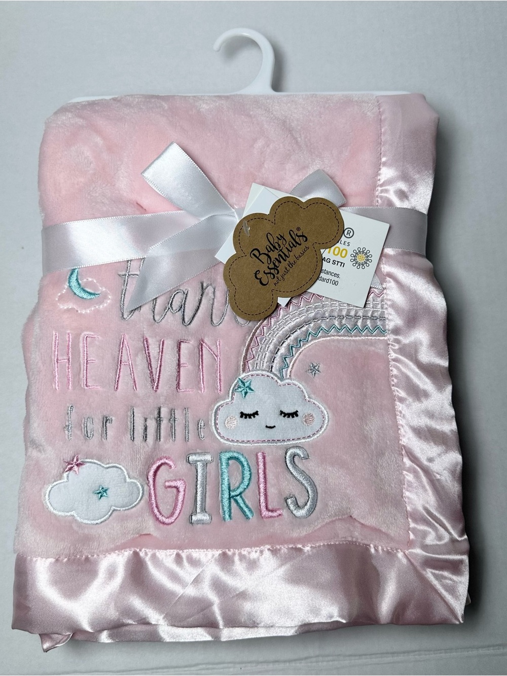 Baby Essentials Thank Heaven For Little Girls 30"x 40" Pink Blanket With Satin